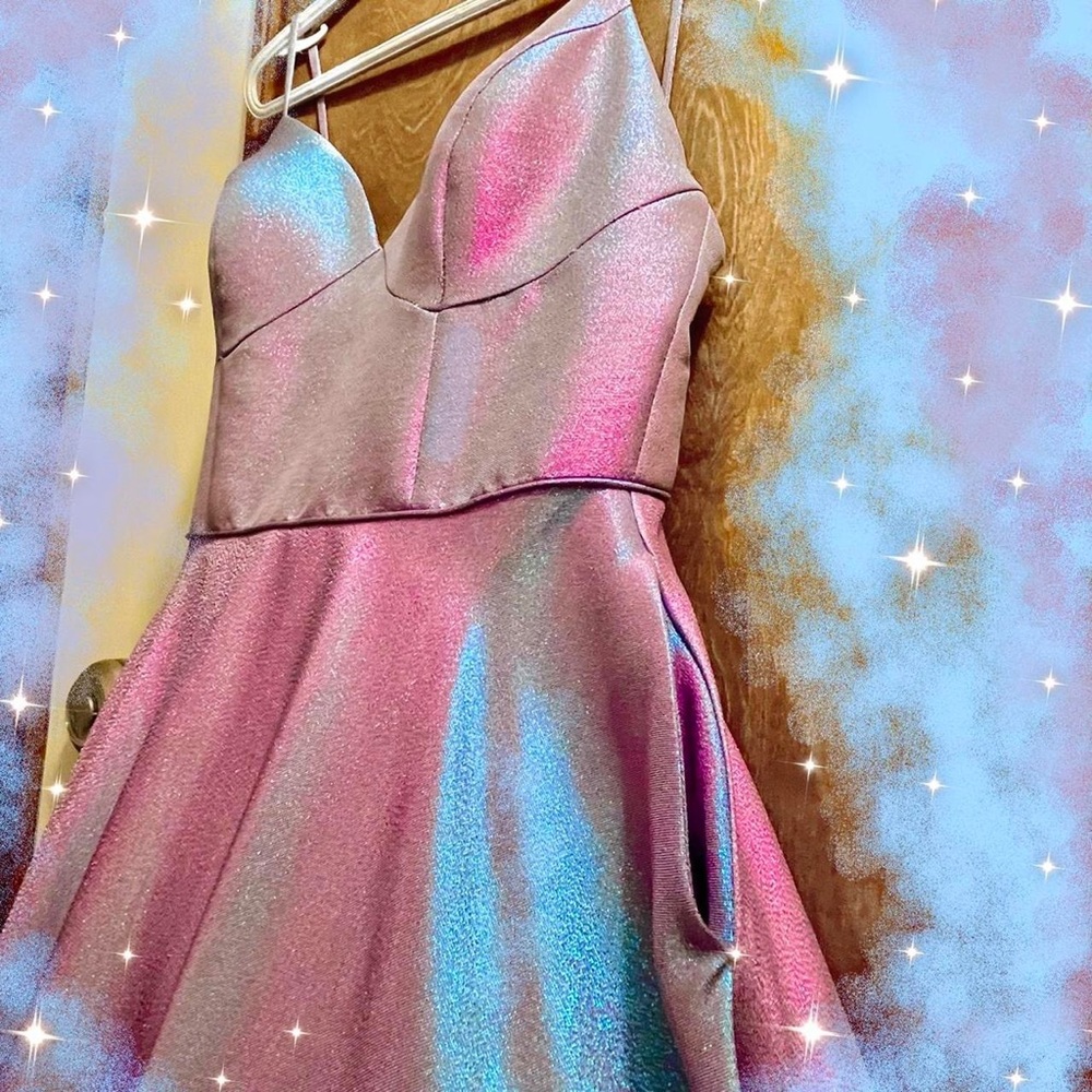 Color shifting long formal dress (pink, blue, purple)